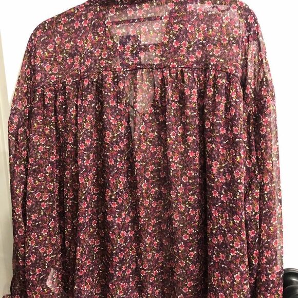 New ZARA FLORAL PRINT SHIRT Blouse semi sheer Multicolored Size Small - Picture 9 of 9